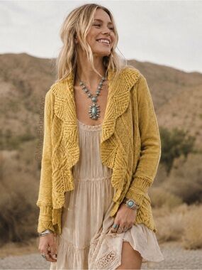 BCBGMaxAzria Goldenrod Knit Ruffle Cardigan Sweater